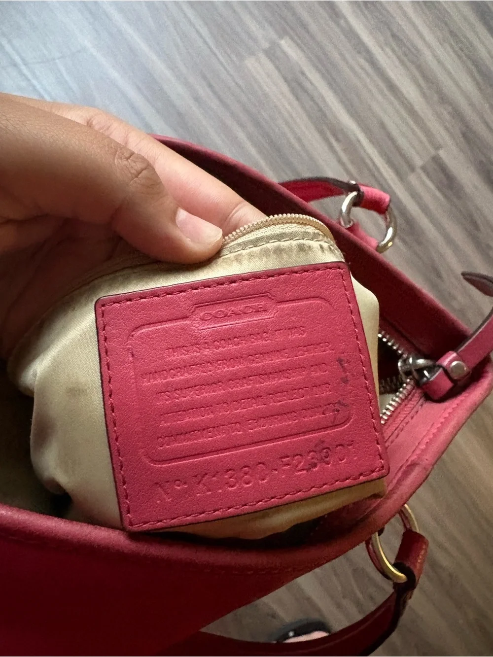 Coach Coral-Pink Leather Shoulder Tote Fair Condition